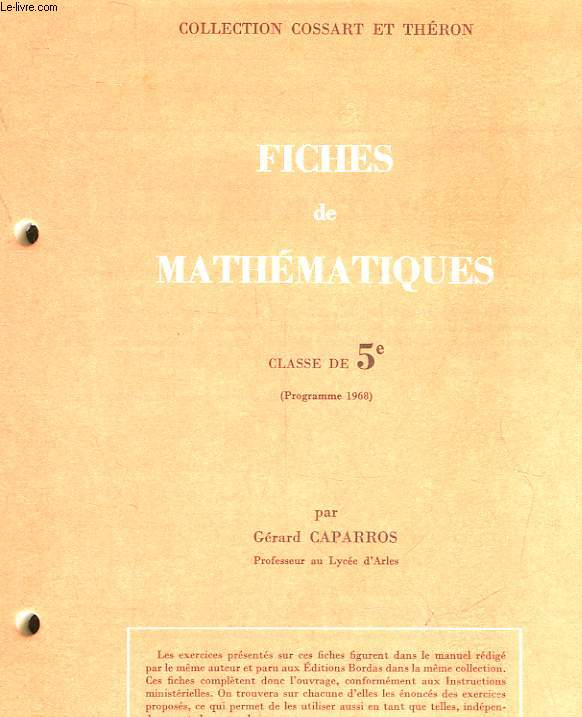 FICHES DE MATHEMATIQUES - CLASSE DE 5