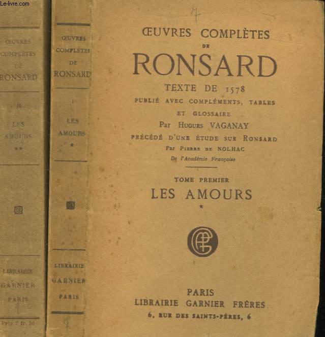 OEUVRES COMPLETES DE RONSARD - LES AMOURS - 2 TOMES