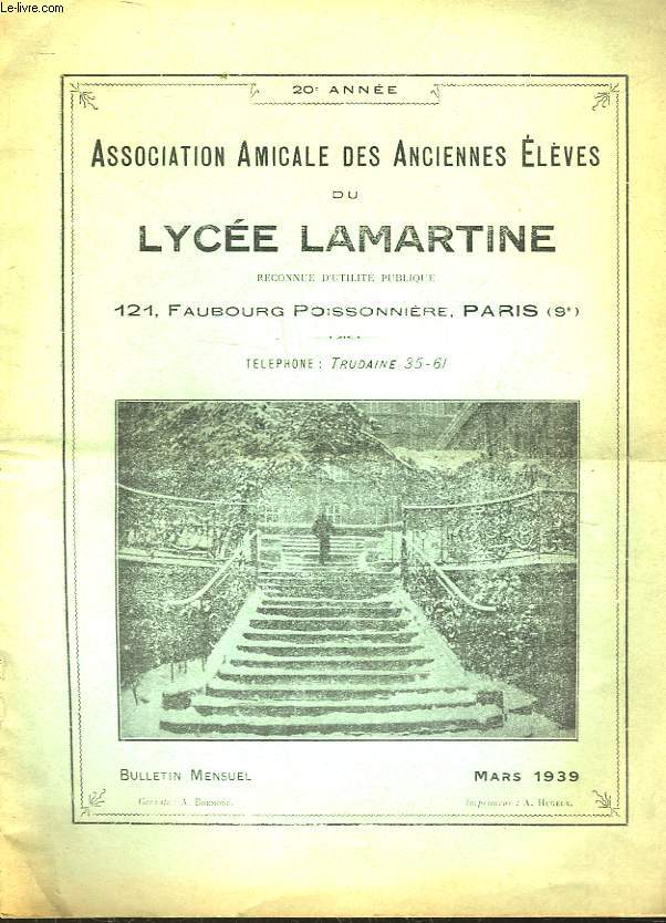 ASSOCIATION AMICALE DES ANCIENNES ELEVES DU LYCEE LAMARTINE - 20 ANNEE