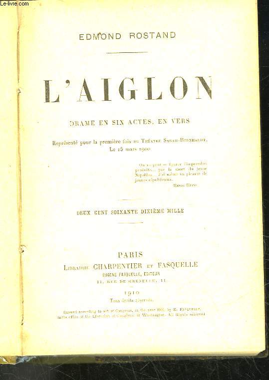 L'AIGLON - DRAME EN 6 ACTES EN VERS