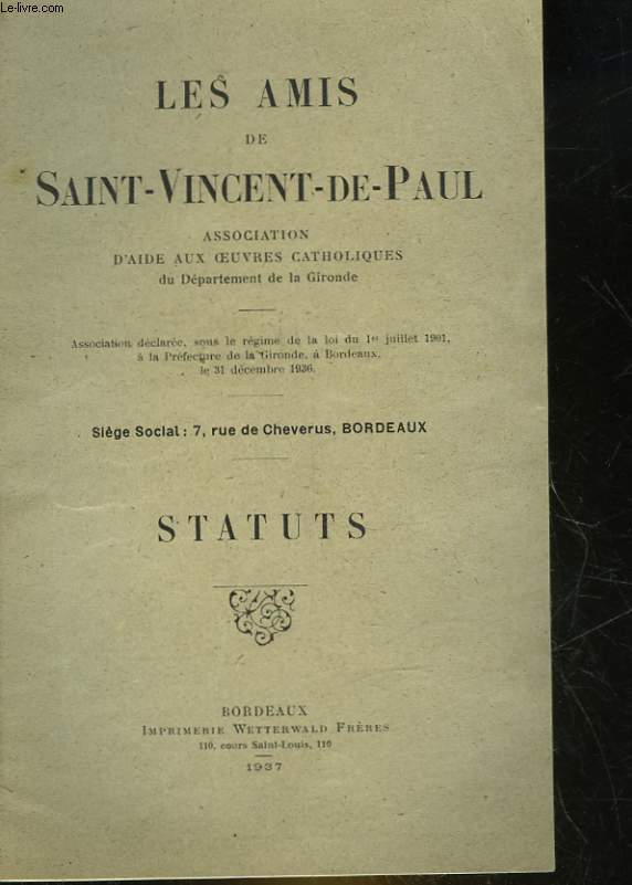 LES AMIS DE SAITN VINCENT DE PAUL - STATUTS