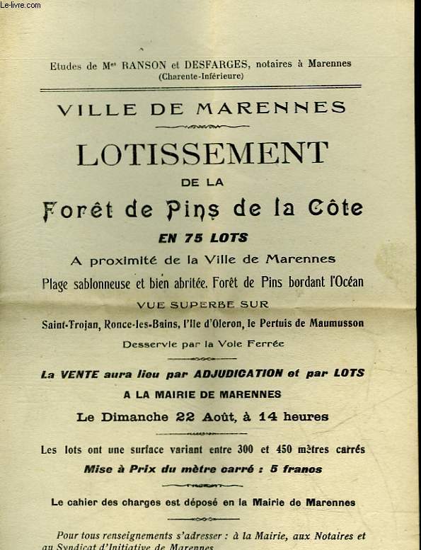 VILLE DE MARENNES - LOTISSEMENT DE LA FORET DE PINS DE LA COTE
