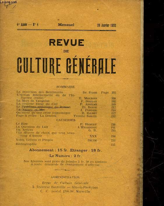 REVUE DE CULTURE GENERALE - 4 ANNEE - N 4