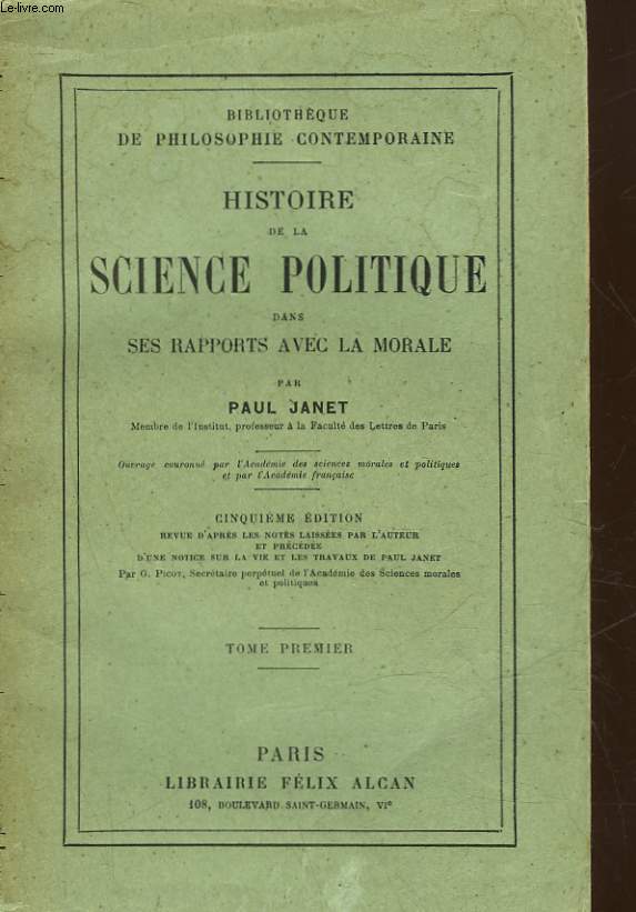 HISTOIRE DE LA SCIENCE POLITIQUE DANS SES RAPPORTS AVEC LA MORALE - 2 TOMES