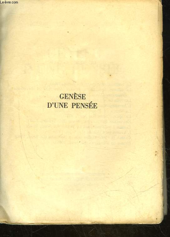 GENESE D'UN PENSEE - LETTRES 1914-1919