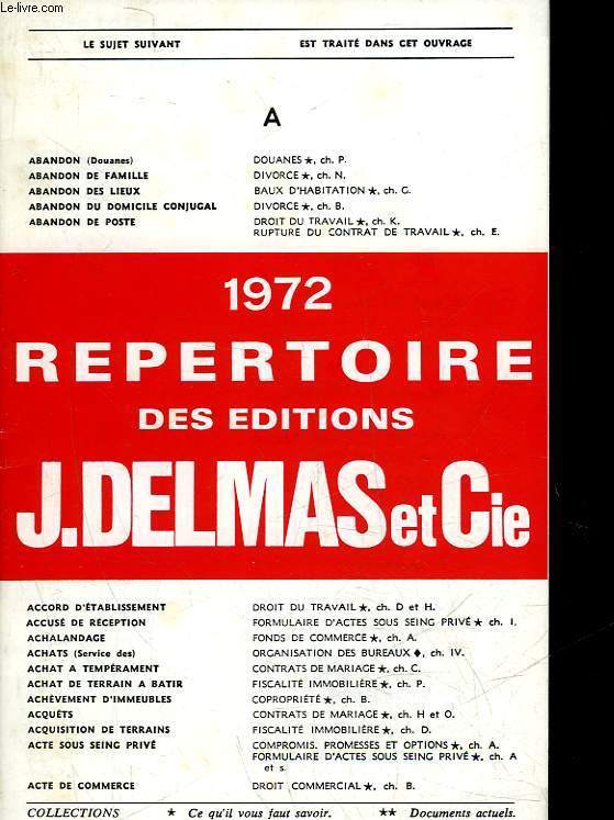 REPERTOIRE DES EDITIONS J. DELMAS ET CIE