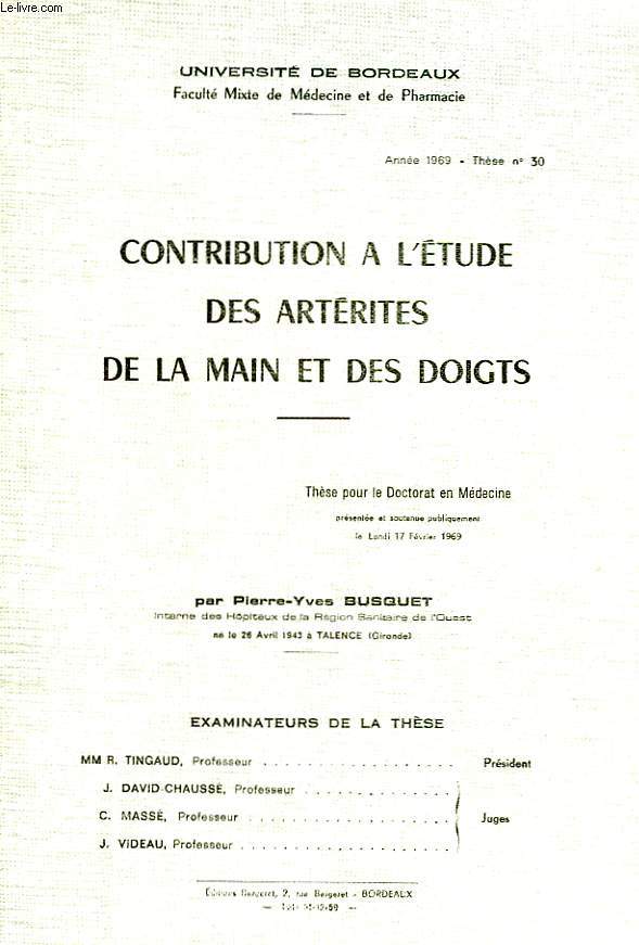 CONTRIBUTION A L'ETUDE DES ARTERITES DE LA MAIN ET DES DOIGTS - N30