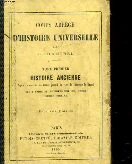 COURS ABREGE D'HISTOIRE NATURELLE - TOME 1 - HISTOIRE ANCIENNE