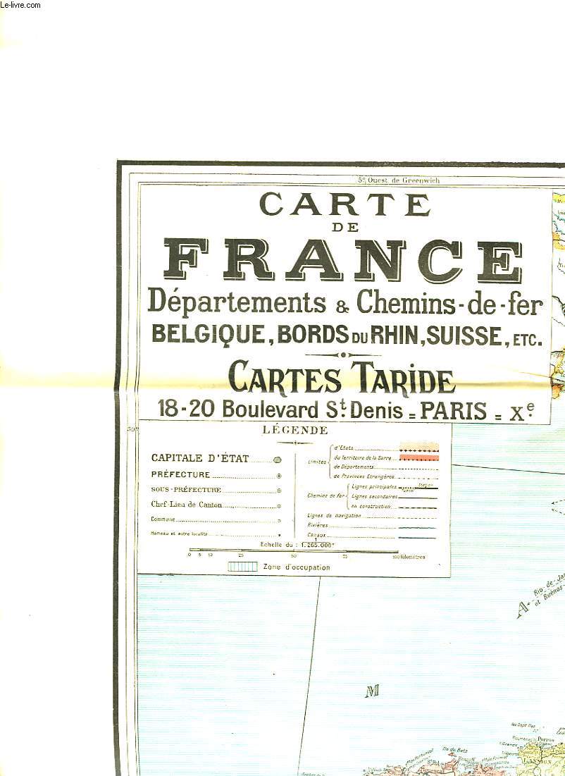 1 CARTE DEPLIANTE COULEURS : CARTE DE FRANCE DEPARTEMENT ET CHEMINS DE FER, BELGIQUE, BORDS DU RHIN, SUISSE ETC