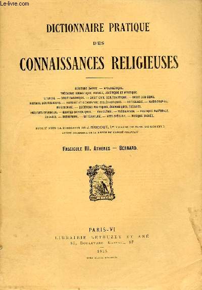 DICTIONNAIRE PRATIQUE DES CONNAISANCES RELIGIEUSES FASCICULE III