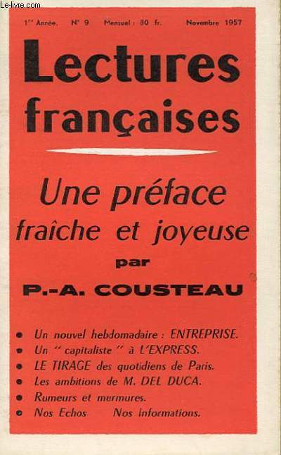 LECTURES FRANCAISE N 9 - UNE PREFACE FRAICHE ET JOYEUSE PAR P.-A. COUSTEAU