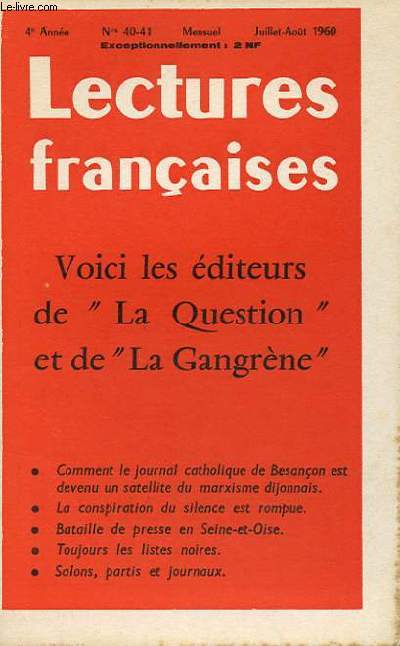 LECTURES FRANCAISE N 40-41 - VOICI LES EDITEURS DE 
