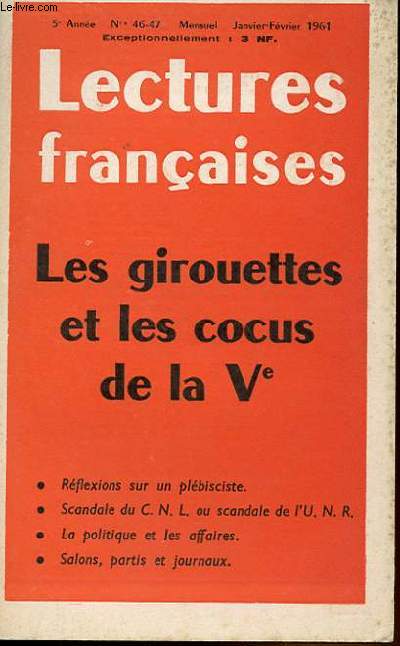LECTURES FRANCAISE N 46-47 - LES GIROUETTES ET LES COCUS DE LA Ve