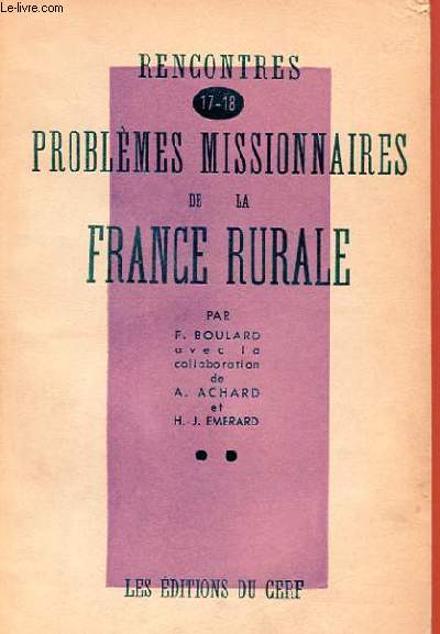 RENCONTRES 17-18 - PROBLEMES MISSIONNAIRES DE LA FRANCE RURALE