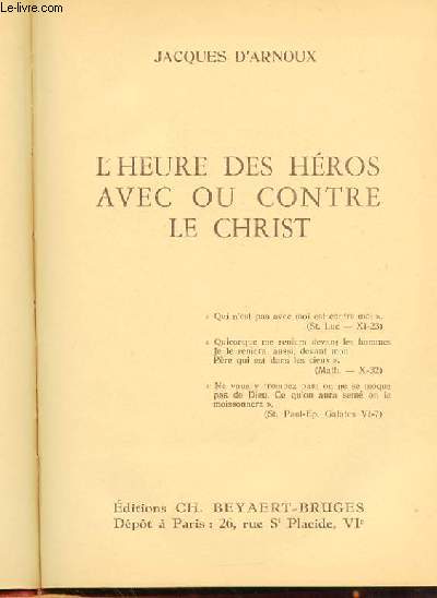 L'HEURE DES HEROS AVEC OU CONTRE LE CHRIST