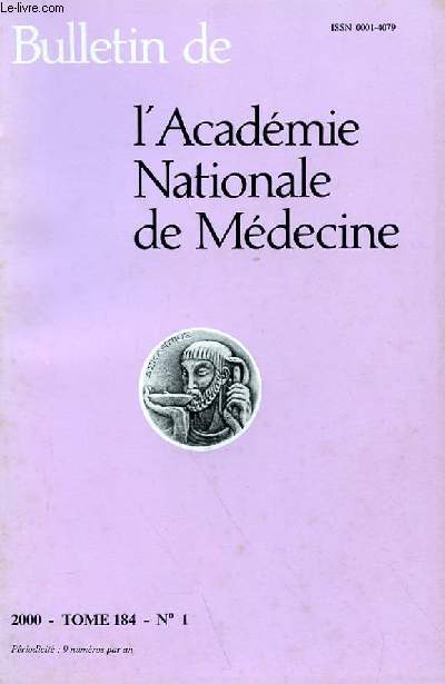 BULLETIN DE L'ACADEMIE NATIONALE DE MEDECINE TOME 184 - N 1