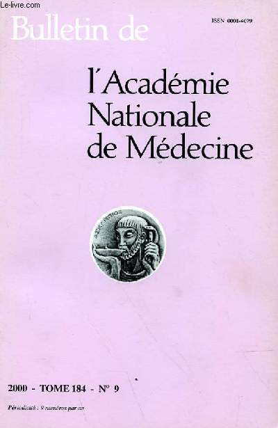 BULLETIN DE L'ACADEMIE NATIONALE DE MEDECINE TOME 184 - N 9