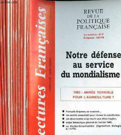 LECTURES FRANCAISES - REVUE DE LA POLITIQUE FRANCAISE DU NUMERO 429 AU NUMERO 440 - 37 ANNEE