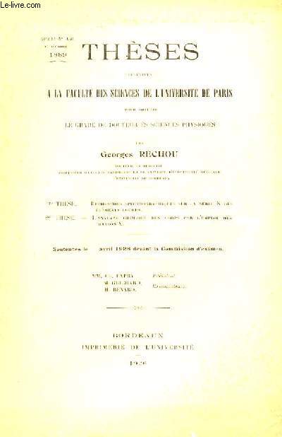 THESES PRESENTEES A LA FACULTE DES SCIENCES DE L'UNIVERSITE DE PARIS POUR OBTENIR LE GRADE DE DOCTEUR DES SCIENCES PHYSIQUES - SERIE A : N 1050 - N D'ORDRE : 1889