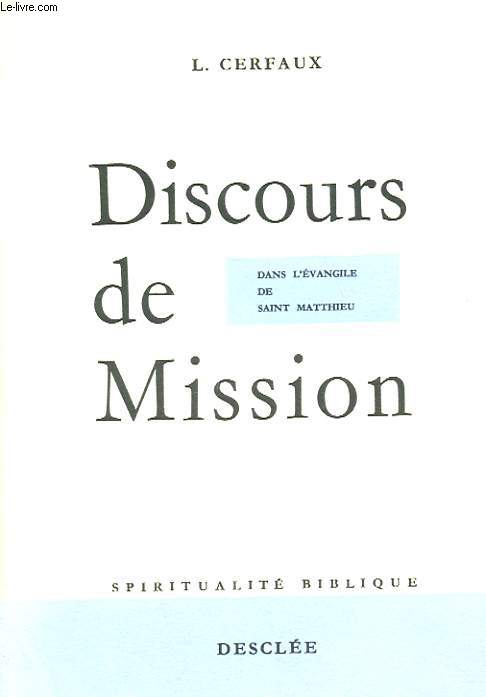 DISCOURS DE MISSION - DANS L'EVANGILE DE SAINT MATTHIEU