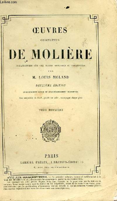 OEUVRES COMPLETES DE MOLIERE TOME 2