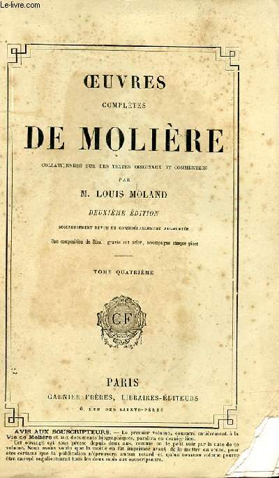 OEUVRES COMPLETES DE MOLIERE TOME 4