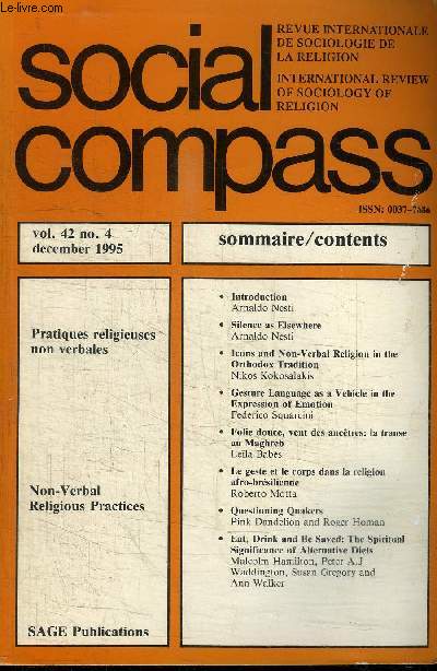 SOCIAL COMPASS VOLUME 42 N4 - Pratiques religieuses non verbales