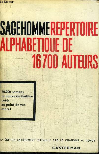 REPERTOIRE ALPHABETIQUE DE 16 700 AUTEURS
