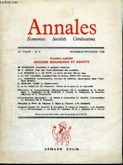 ANNALES N6 - NUMERO SPECIAL HISTORIE BIOLOGIQUE ET SOCIETE - Structures et comportements dmographiques, ...