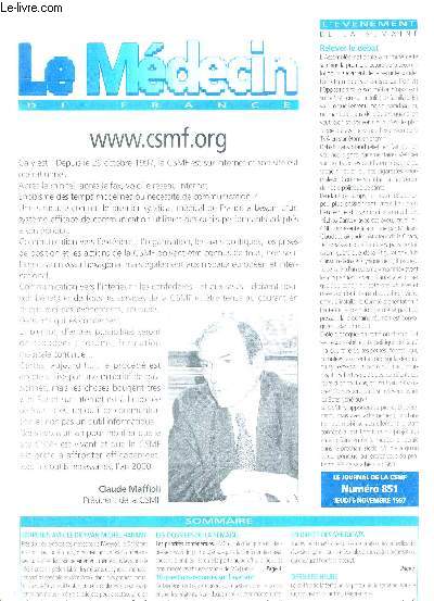 LE MEDECIN DE FRANCE - N851 - 6 novembre 1997 / vnement de la semaine : relever le dbat / entretien avec le Dr Yvan-Michel Harant / dossiers : les priorits confdrales...