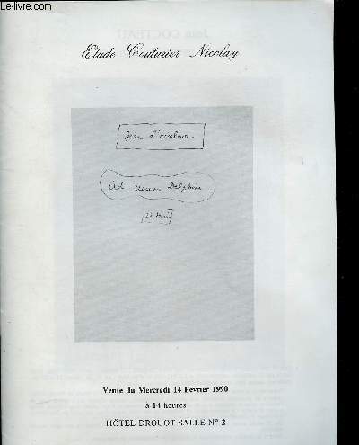 EXPOSITIONS : VENTE DU MERCREDI 14 FEVRIER 1990 - JEAN L OISELEUR