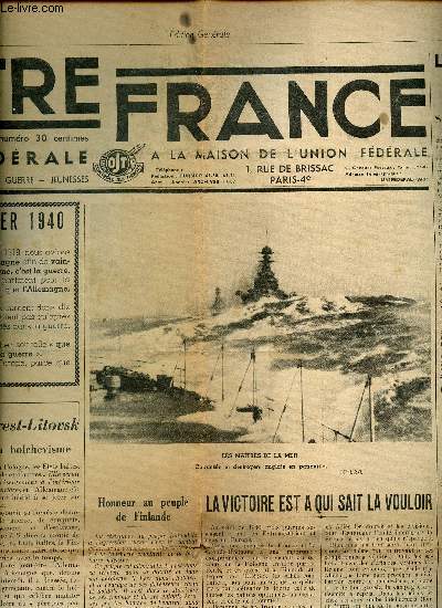 NOTRE FRANCE A LA MAISON DE L UNION FEDERALE/ JANVIER 1940-N46/5EME ANNEE-