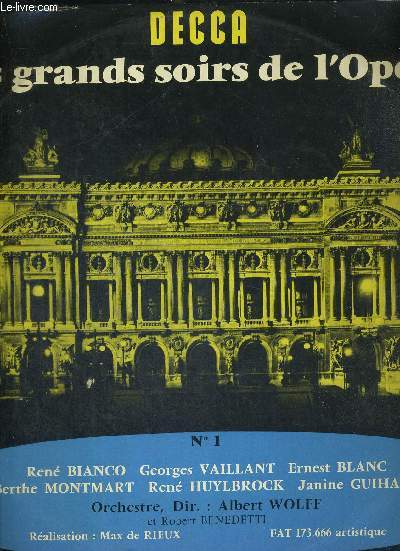 1 DISQUE AUDIO 33 TOURS - LES GRANDS SOIRS DE L'OPERA - N1 - Faust, Gounod / Othello, Verdi / Patrie, Paladilhe...