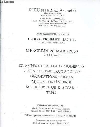 Catalogue : Vente aux enchres publiques - Drouot Richelieu - Salle 10 - Mercredi 26 Mars  14h