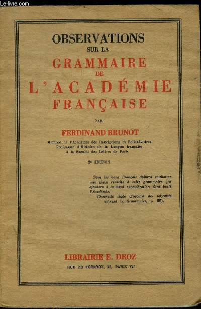 Observations sur la grammaire de l'acadmie franaise -