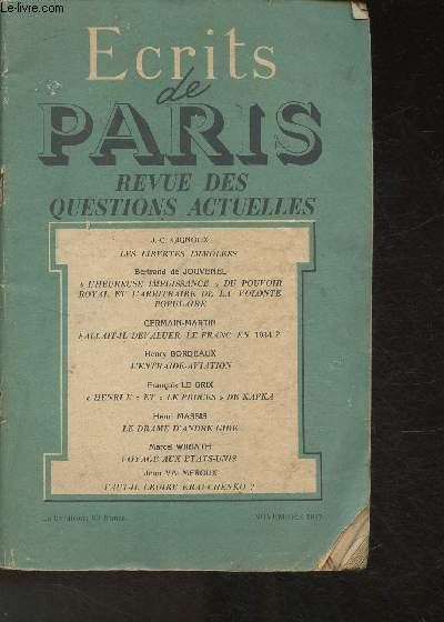 Ecrits de Paris- Revue des questions actuelles- Novembre 1947
