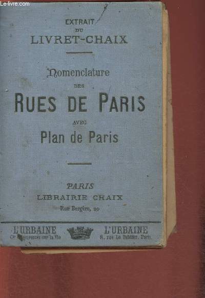 Extrait du Livret-Chaix- Nomenclature des rues de Paris avec plan de Paris