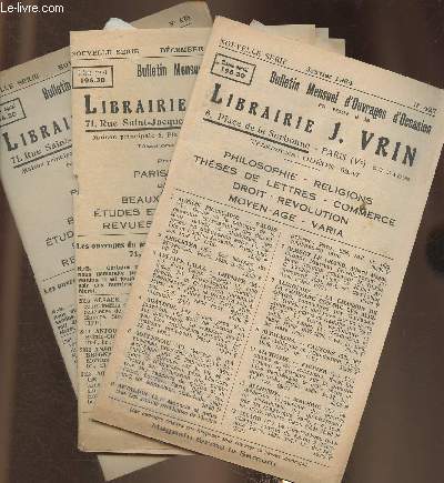 Lot de Bulletins de la librairie J. Vrin- n425-426 et 427 (3 volumes)