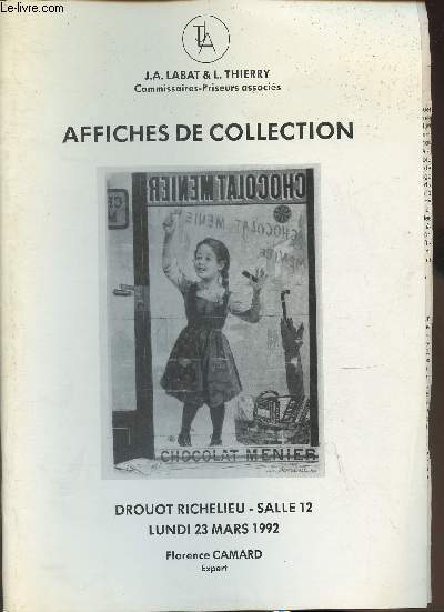 Catalogue de vente aux enchres/23 mars 1992- Drouot Richelieu, salle 12- Affiches de collection