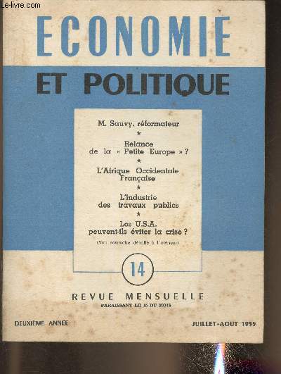 Economie et politique n14, Juillet-Aout 1955-Sommaire: Relance de la 