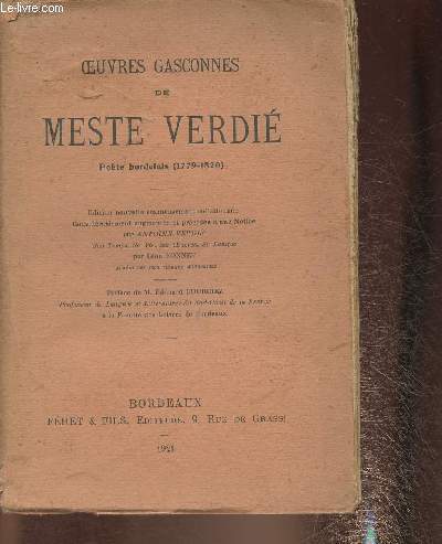 Oeuvres Gasconne de Meste Verdi, pote Bordelais (1779-1820)