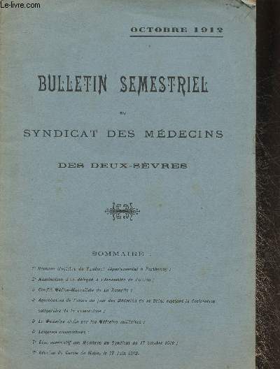 Bulletin du syndicat des mdecins des Deux-Svres- Ocotbre 1912