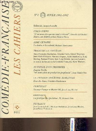 Les cahiers de la comdie-franaise n2- Hiver 1991-1992-Sommaire: 