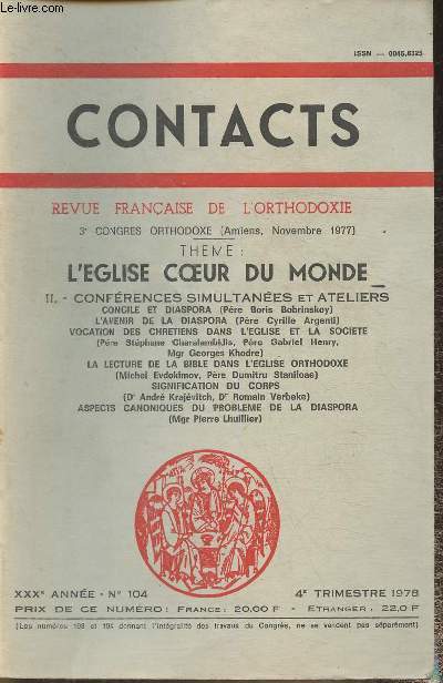 Contacts- Revue franaise de l'Orthodoxie n104 - XXXe anne- 4e trimestre 1978