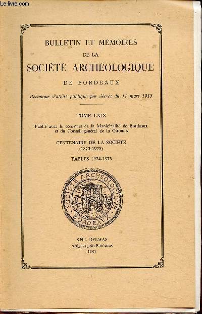 Bulletins et Mmoires de la Socit Archologique de Bordeaux