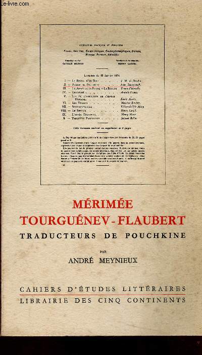Mrime, Tourgunev, Flaubert traducteurs de Pouchkine. Essai de traduction compare (Collection 