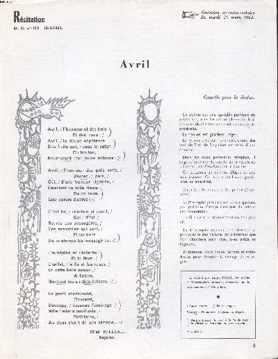 Rcitation Avril Extrait du D.C. N112 du 15-3-1962