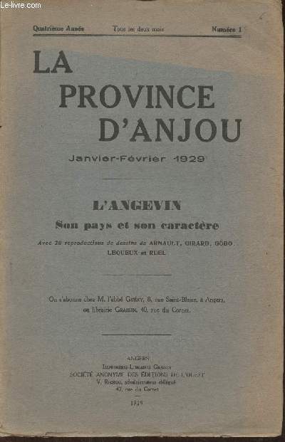 La Province d'Angou n1- 4e anne- Janvier-Fvrier 1929- L'Angevin, son pays et son caractre