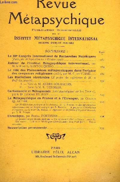 Revue Mtapsychique. Mai-Juin 1927. N3