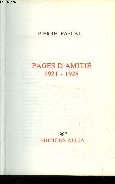 Pages d'amiti 1921-1928